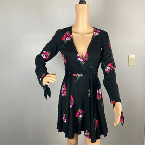 Zara Trafaluc Dress Women's XS Black Floral, Long Sleeve NEW WITH TAG